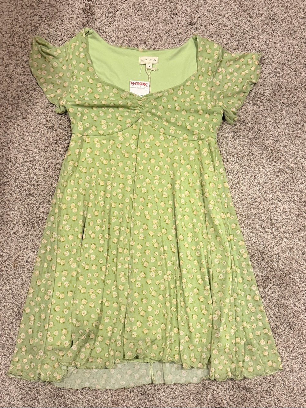 Women's Light Green Floral Empire Waist Dress